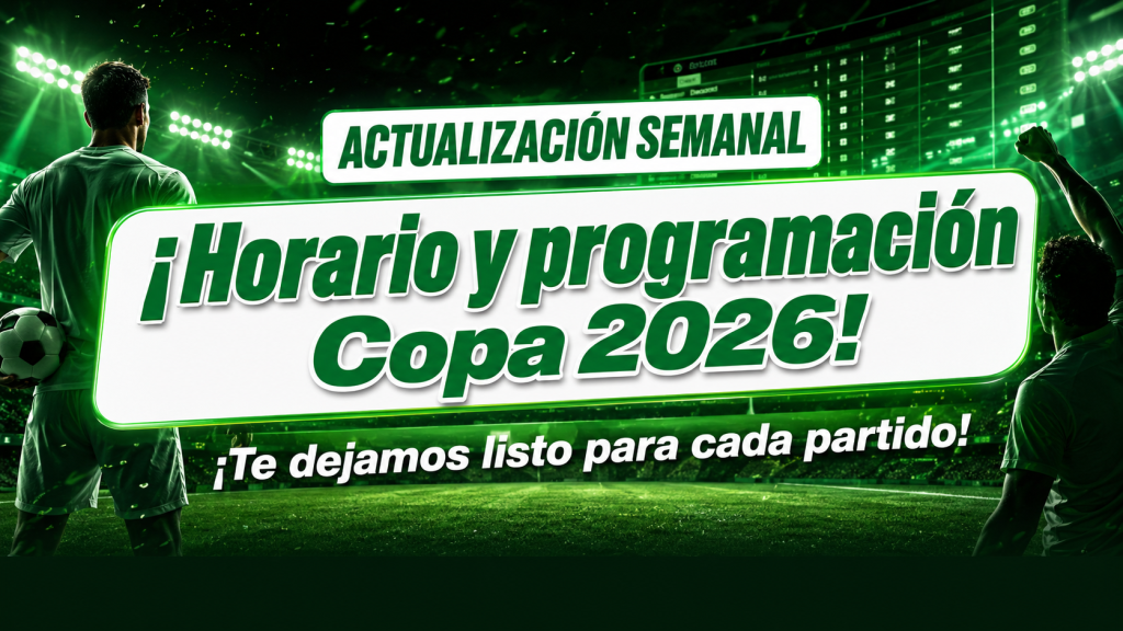 Horario y programación Copa 2026 para Guatemala en una pantalla con partidos, calendario y horarios locales.